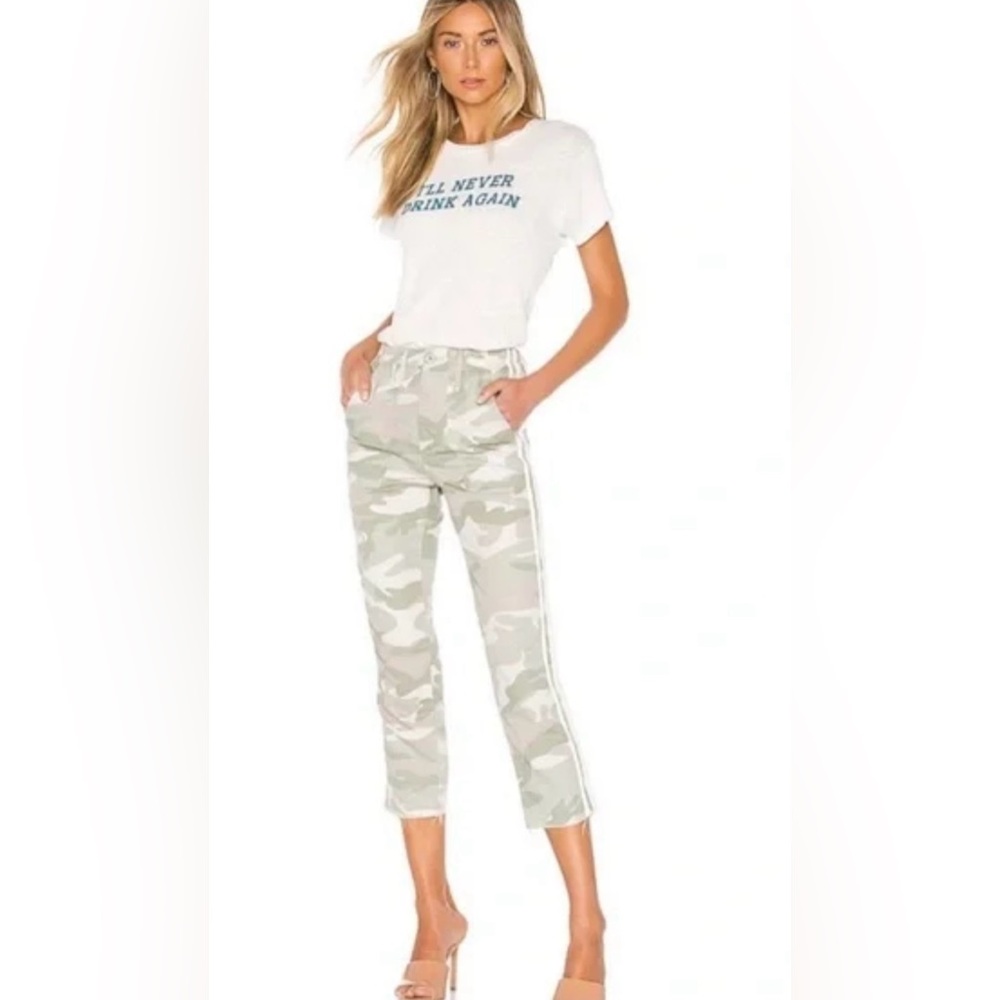 MOTHER The Shaker Chop Crop Fray Pants in Desert Camo Print Racer Stripe Size 25